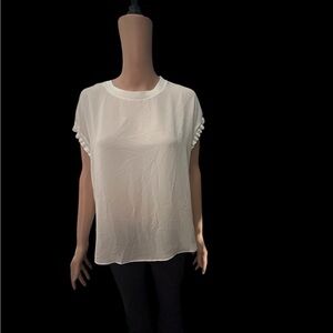 NWOT - T TAHARI ruffle capped sleeveless semi sheer top